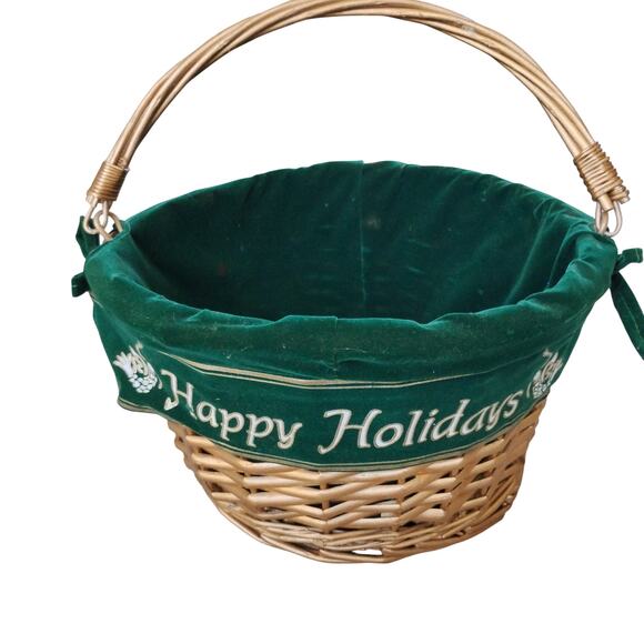 🎄Wicker Willow Basket 'Happy Holidays' 💛💚 Swivel Handle Christmas Gift Basket - Picture 8 of 15